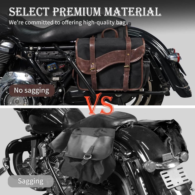 NICECNC Motorcycle Saddle Bags, Vintage Oil Waxed Canvas Saddlebags Motorcycle Panniers Side Throw Over Saddle Bags Compatible with Harley Honda Suzuki Yamaha Adventure Street Glide Brown - Image 3